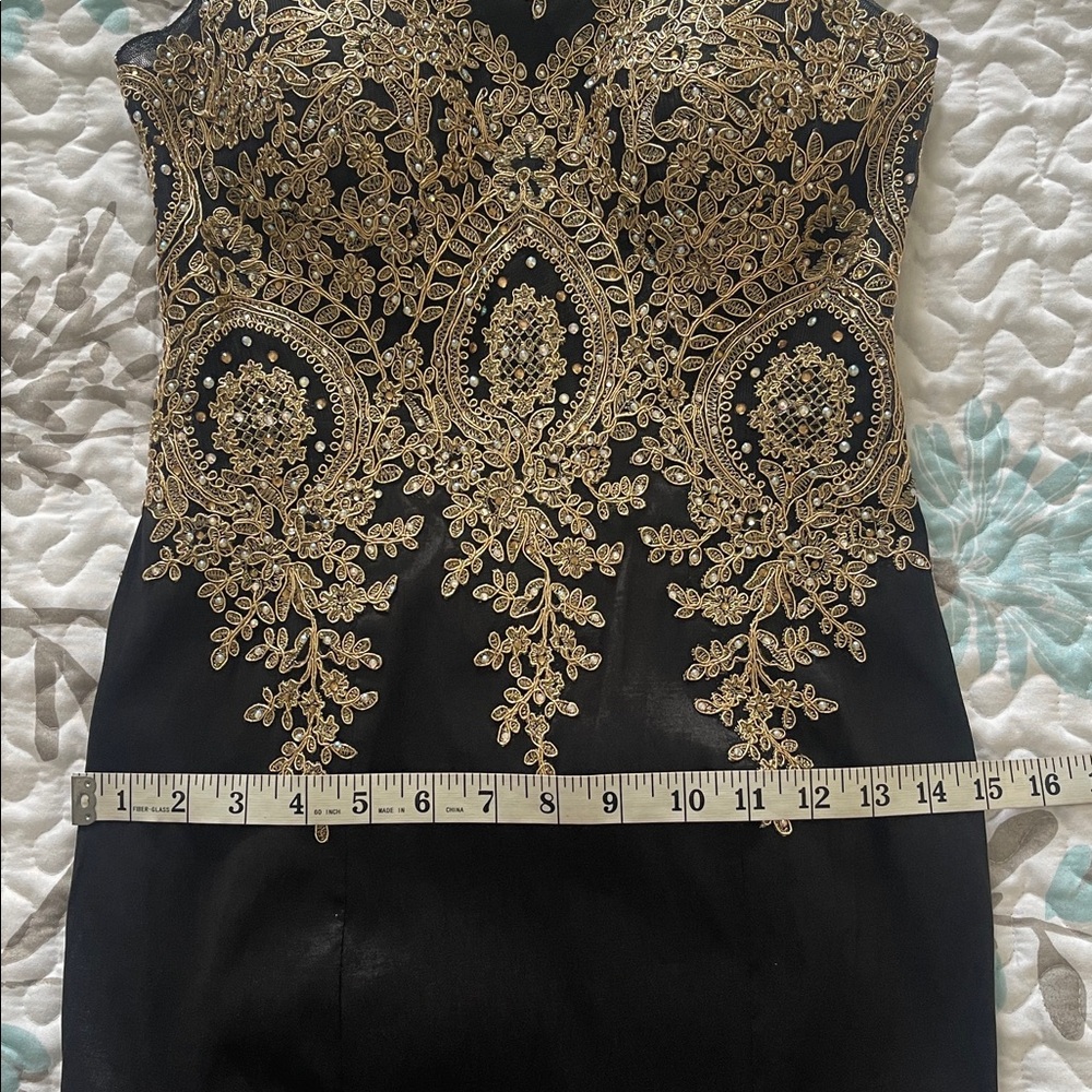 Xscape Black&Gold Taffeta Mermaid Prom Event Gown Side Zip Size 2P - Picture 12 of 15